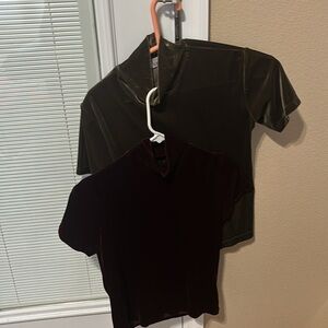 Two velour short sleeve dressy holiday tops. Size and color details below.